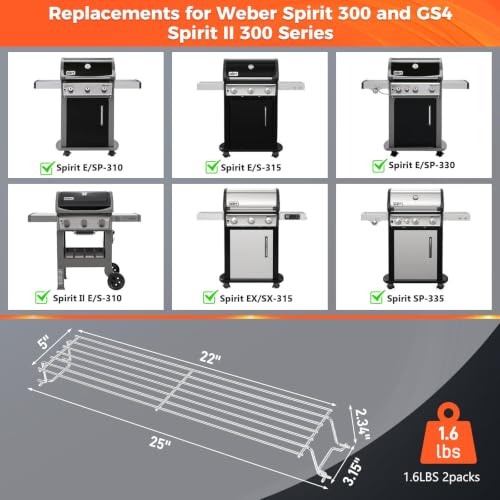 Image of QuliMetal Stainless Steel Warming Rack for Weber Spirit 300, Grill Parts for Weber Spirit 2 300 Series Grills with Front Control Knobs, 7641 Upper Rack for Weber Genesis Silver Gold B /C Grills