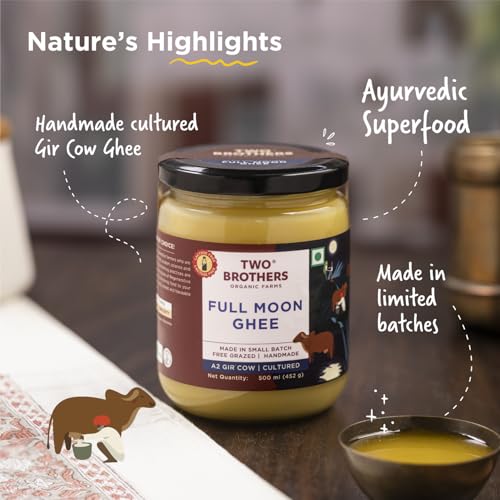 Image of Two Brothers Organic Farms -Desi Gir Cow Cultured Ghee (500ml) | Full Moon Cultured Cow Desi Ghee | Curd-Churned Bilona Ghee | Pure, Natural, and Healthy | India's Only Certified Grass-Fed Desi Gir Cow Ghee