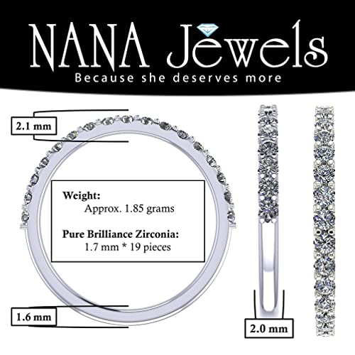 NANA Jewels Simulated diamond Wedding Band/Anniversary Ring Cubic Zirconia Silver Half Eternity Stackable2