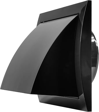 4'' Inch / 100 mm Exhaust Hood Vent with Rain Cover, Black, Indoor and Outdoor Air Vent Cover, HVAC Exhaust Vent Duct Cover, Inch Exhaust Cap 4 Inch, Black