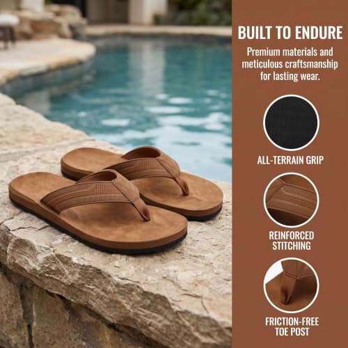 Image of AX BOXING Mens Flip Flops Leather Thong Sandals Casual Comfort Slides Slippers