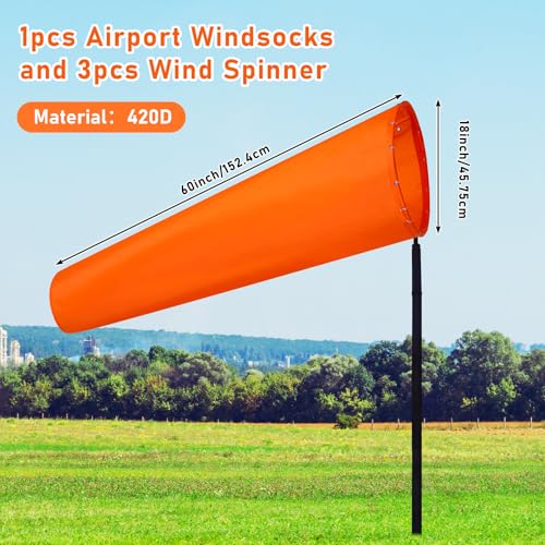 Image of Shimeyao 1 Pcs 18 x 60 Inches Heavy-Duty 420d Nylon Windsock UV & Weather Resistant Wind Sock for Outside with Dual Swivel Clips for Airport Runway, Helipad, and Industrial Sites