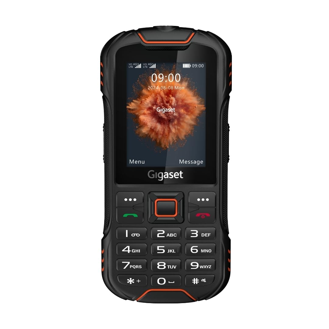 Gigaset GLX8 Plus Téléphone Portable à Touches 4G Robuste IP68 Double SIM Bluetooth 5.0 Écran LCD 2,4" Noir/Orange
