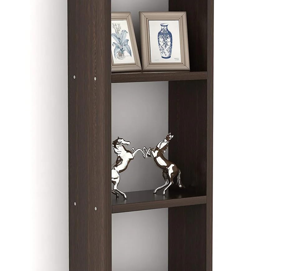 Image of Furniture Cafe Wooden Wall Mounted 5-Tier Vertical Bookshelf - Slim Storage & Display Rack for Living Room, Bedroom, Office (Brown)