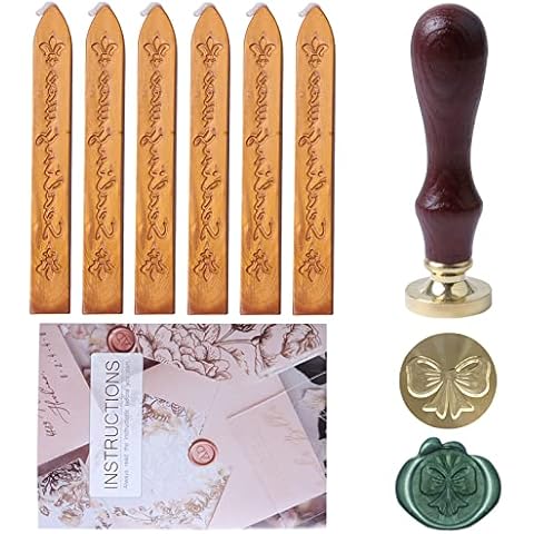 FEEIN Antique Sealing Wax Sticks with Stamp, Wax Sealing Sticks with Wicks for Postage Letter and Retro Vintage Wax Seal Stamp Cover