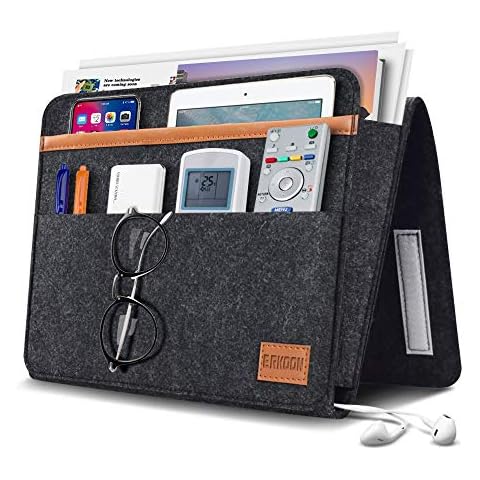 ERKOON Bett Organizer EinhäNgen, Betttasche Zum EinhäNgen Dickerem Filz Rutschfeste Mit Schnalle Baby Kinder Fernbedienungshalter Sofa Bedside Hanging Storage Organizer (Schwarz) Cover