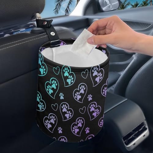 Image of Dog Paw Car Trash Can Seat for Car Front Seat, Back Seat, Floor, Headrest, Rubbish Bin Car Accessories Interior Universal Cute Collapsible Trash Can Easy to Clean