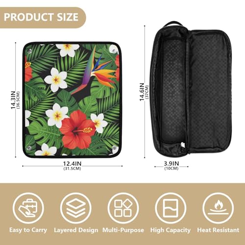 Estuche de viaje 2 en 1 para plancha rizadora con tapete resistente al agua para planchas y rizadores, diseño de palma y flores de hibisco miniatura 4