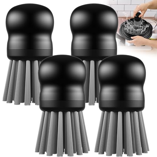 Image of Mini Dish Brush for Cleaning Chicken Shredder, Palm Brush Dish Scrubber with Ergonomic Grip, Kitchen Brush for Washing Dishes, Pans, Pots, Sink (4, Black)