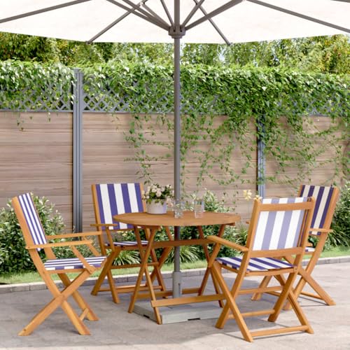 Brokky Set de Comedor de jardín 5 pzas Conjunto de Jardin Exterior Conjunto Mesa sillas Conjunto Mesa y sillas Jardin Tela Madera Maciza Azul Blanco / 3281825