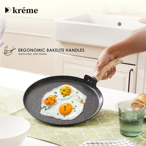 Image of Kreme Venetia Premium Granite Non-Stick 4 Pc Cookware Set | 24cm /2.5L Kadai with Lid 24cm /1.4L Frypan, 28cm Dosa Tawa | Granite Coating | Induction & Gas Stove Use | Healthy Low-Oil Cooking, Grey