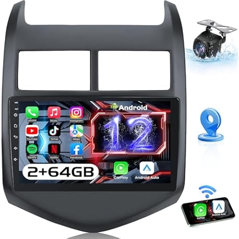 2+64G 5G WiFi Car Radio Stereo for Chevy Aveo Sonic 2012-2016: 9 Inches 1280x800 IPS Touch Screen Wireless Carplay Android Auto GPS Navigation Backup Camere Bluetooth SWC FM RDS DSP Cover