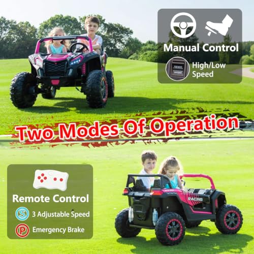Image of NEWQIDA XXXL 2 Seater 24V Ride On Toys 4x200W Kids Side by Side UTV, Pink