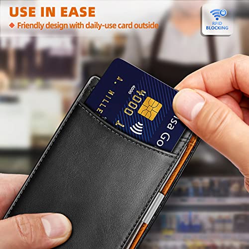 Kemisant Mens Wallet, Slim Front Pocket Wallet Genuine Leather 11 Cards Rfid Blocking #TOP6