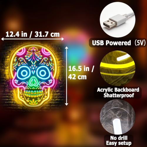 Image of Skeleton Neon Sign for Wall Decor Skull Light Up Sign Hallowmas Led Signs for Room Party Home Wall Decor USB Powered