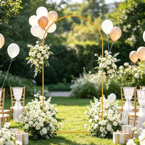 Image of Vincidern 7.2ft Balloon Arch Backdrop Stand, Wedding Arch for Birthday Party, Baby Showers, Wedding Ceremony Graduation, Event Backdrop Decorations Metal Arch Frame Gold