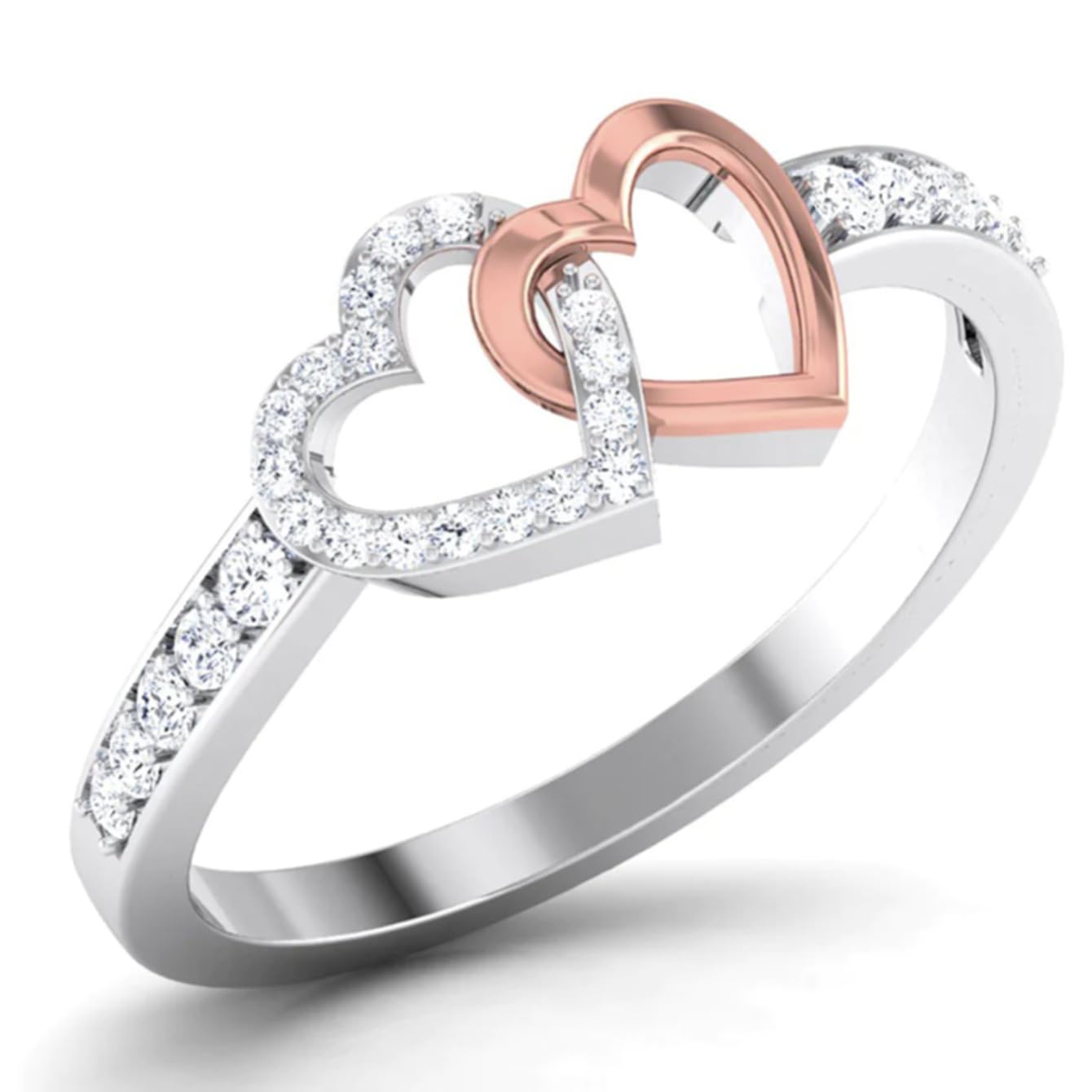 Emsione Vintage Silver Plated Ring Created White Zircon Double Heart Eternity Anniversary Wedding Engagement Party Ring for Women Men Size 7