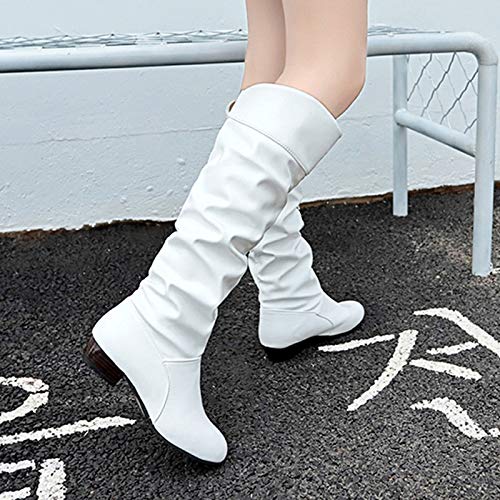 Shoes Knee-High High Women Color Boots Slip-On Heel Solid Round Boots Toe Women Knee High Leather Boots Wide Calf4