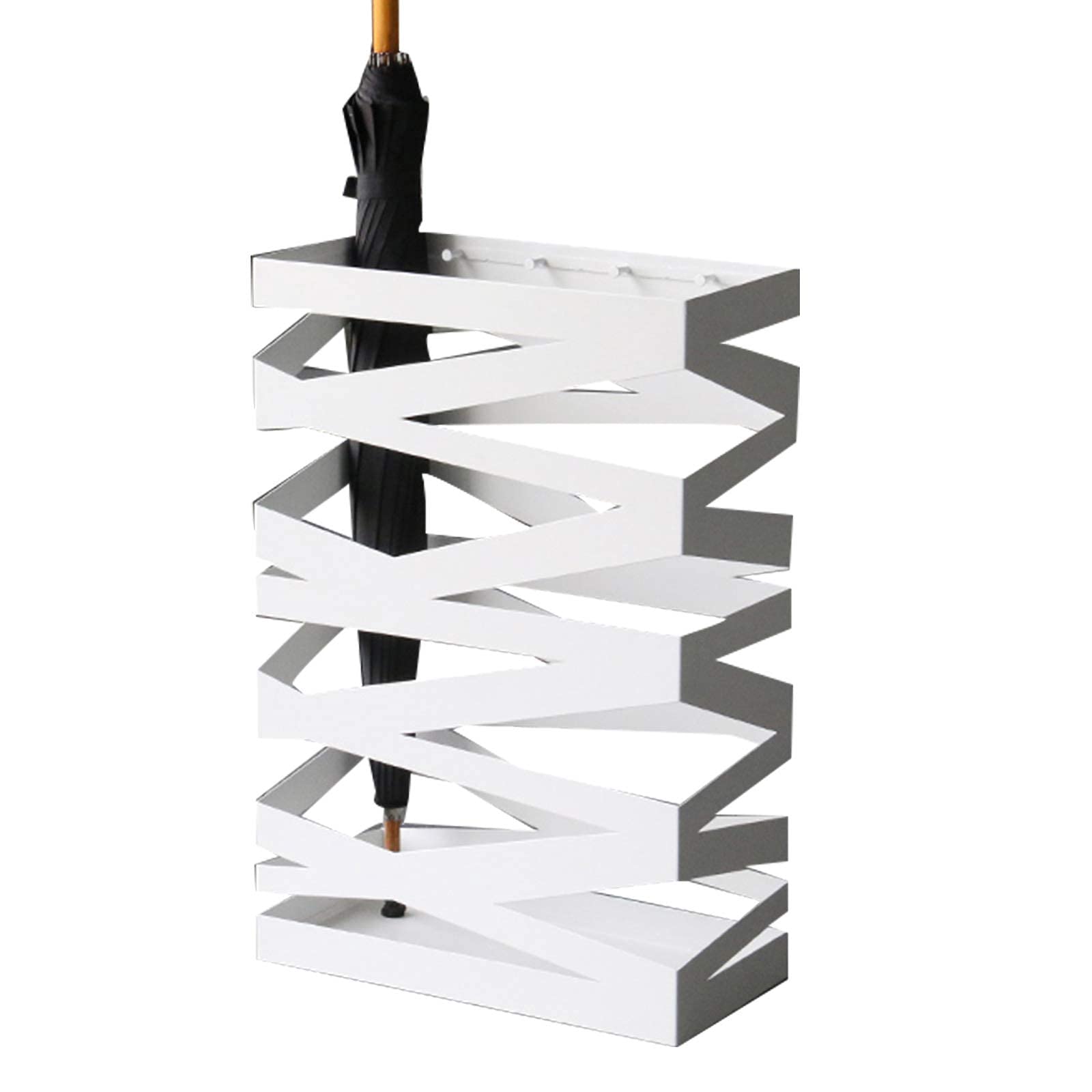 Metalowy stojak na parasole w kształcie siatki, prosty i elegancki styl, kwadratowy stojak na parasole, z haczykami, do domu, biura, holu hotelowego, ECC, 40 x 20 x 61 cm, biały