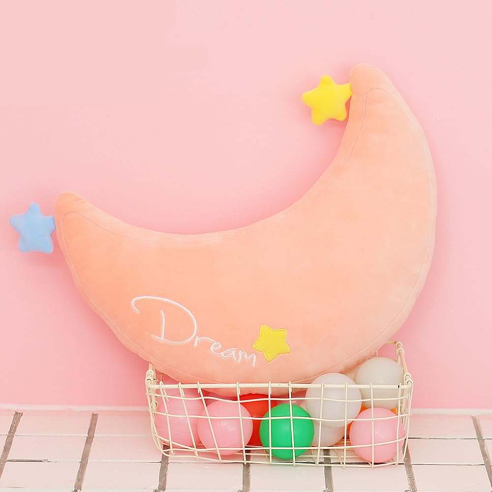 NatureMan Moon Rainbow Cloud Pillow Cushion, Soft Plush Cloud Shaped Pillow Stuffed Rainbow and Moon Nursery Decor,Bedside Sofa Sleeping Pillow, Kids Cute Candy Color Cushion (Moon)