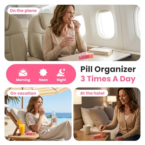 Image of Pill Organizer 3X a Day, Medicine Pill Organizer 7 Day, Weekly Pill Case with 21 Compartments for Medicine, Vitamin and Supplement - Full Pink