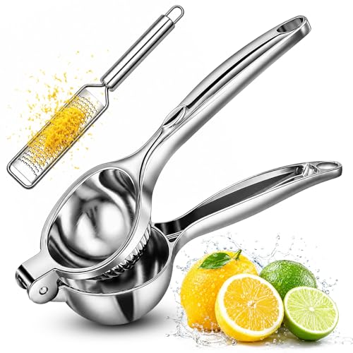 Lemon Squeezer & Zester Set Stainless Steel Citrus Juicer, Heavy Duty Handheld Lime Press With Seed Filter, Lime Juicer And Citrus Grater For Cocktails, Cooking & Cheese