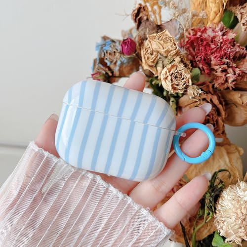 Image of MINSCOSE for AirPods Pro 3rd Generation Case (2025),Cute Striped Aesthetic Pattern Design with Girly Keychain Ring,Soft TPU Protective Shockproof Cover with Cleaner Kit for Airpods Pro 3-Blue