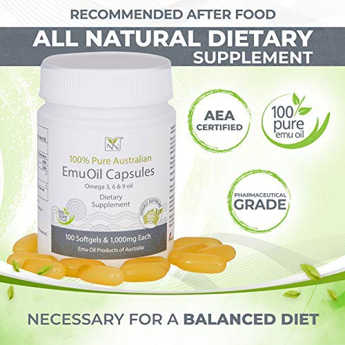 Y-Not Natural - 100% Pure Emu Oil Capsules 1000Mg (100 Caps) | Pharmaceutical Grade Dietary Supplement For Heart Health, Joint Support, Metabolism & Hair Growth | Omegas 3, 6 & 9 With Vitamin K2 & Cla #TOP2