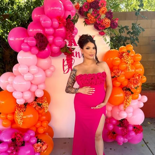 Image of Pink and Orange Balloon Arch Kit, Hot Pink Orange Peach Garland Balloon, Fuchsia Magenta Latex Balloons for Baby Shower Birthday Wedding Tropical Hawaiian Beach Flamingo Sunset Party Decorations