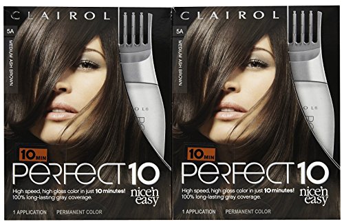Clairol Perfect 10 by Nice 'n Easy Hair Color, 005A, Medium Ash Brown, 2 pk