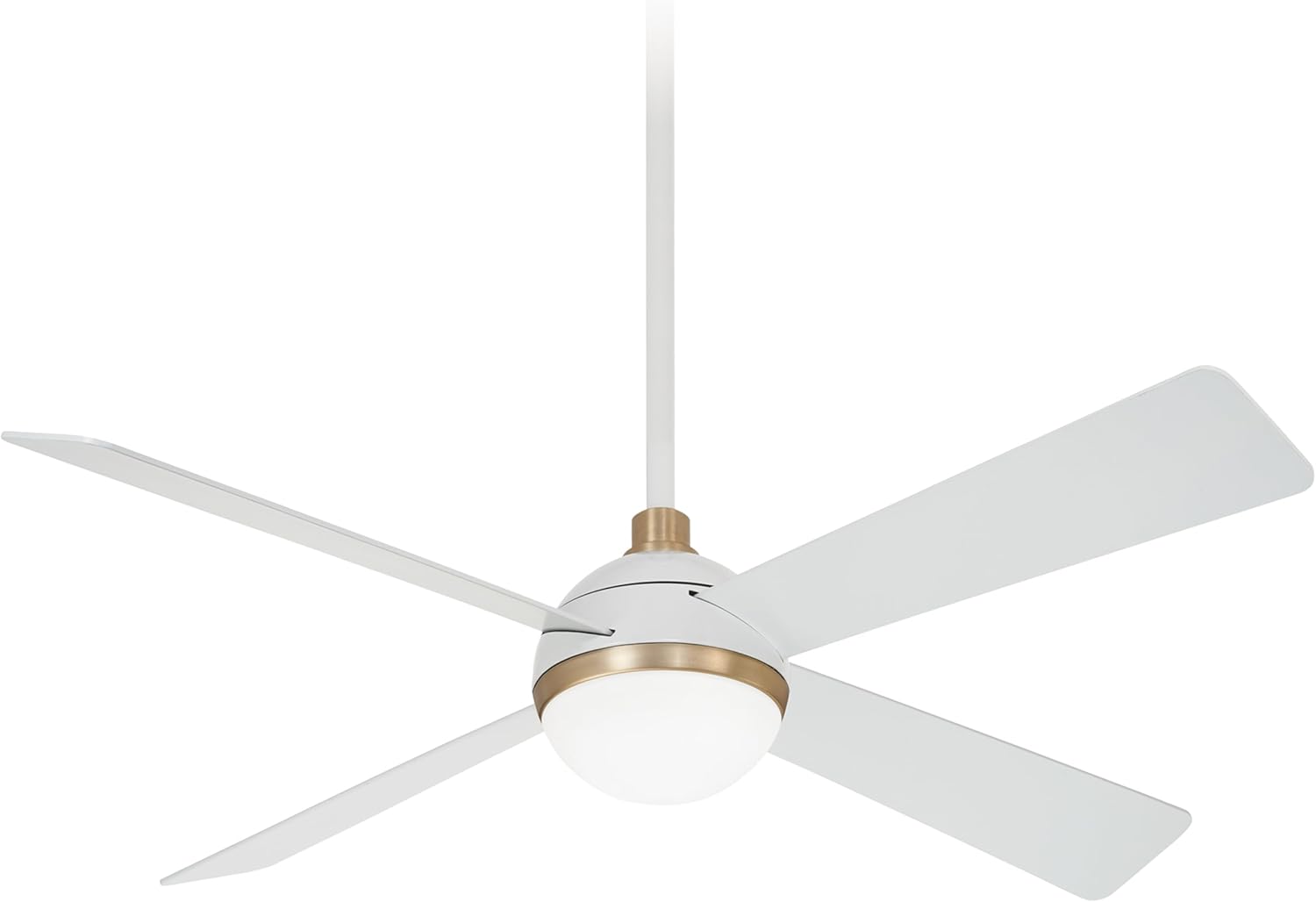 MINKA-AIRE F623L-WHF/SBR Orb 54" 4-Blade LED Ceiling Fan in Flat White and Soft Brass Finish with Flat White Blades and Etched Opal Glass
