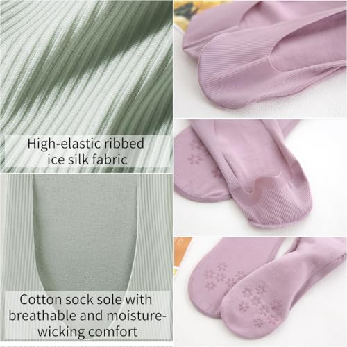 Image of Thin No Show Socks (Women 5-12), Non Slip Low Liner Socks, Made of Ice Silk Surface,Cotton on the Bottom 6 Pairs (US, Numeric, 9, 12, Regular, Regular, Multicolor)