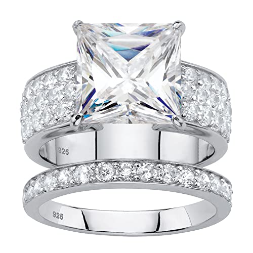 PalmBeach Platinum-plated Sterling Silver Princess Cut Cubic Zirconia Bridal Ring Set Sizes 6-10
