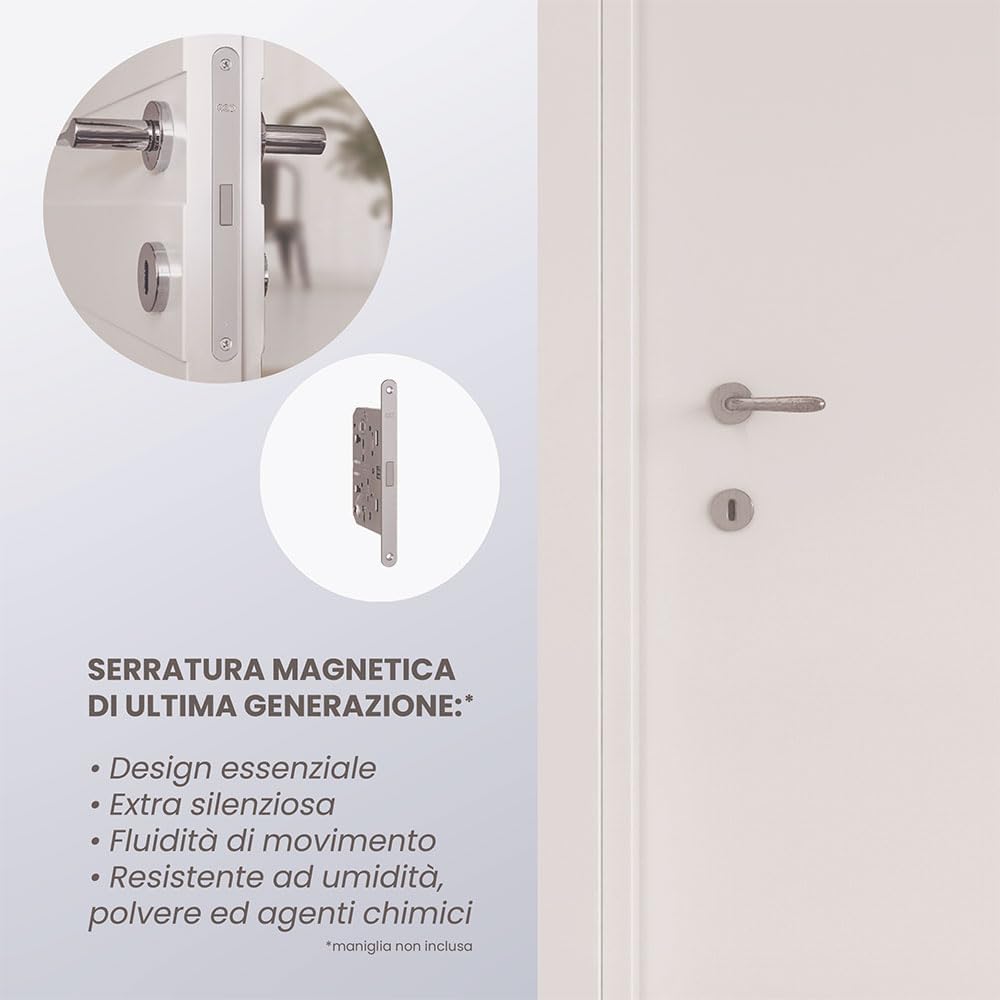 WOODiy | Porta a Battente da Interno in Legno Massello | Porta a Filo Muro | Materiali di alta qualità | Made in Italy | Finitura: FANCY WHITE (Apertura Verso Sinistra, 80x210)
