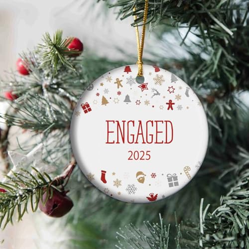 ELEWORD 2024 Engaged Christmas Ornament, Engagement Keepsake, Ceramic