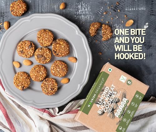Image of Nourish Organics Almond Buckwheat Cookies | Gluten-Free, High Fibre Cookies | Made with Buckwheat, Almonds & Seeds | No Refined Sugar | 120g Pack