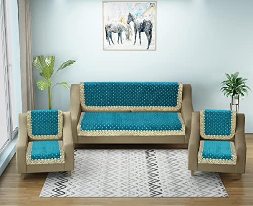 Image of Velvet Sofa Cover 3 Seater and 2 Seater - Premium Sofa Cover 5 Seater Full Cover Set for Couch- Heavy Fabric Sofa Seat Cover Slip Protector,SkyBlue (Pack of 6)
