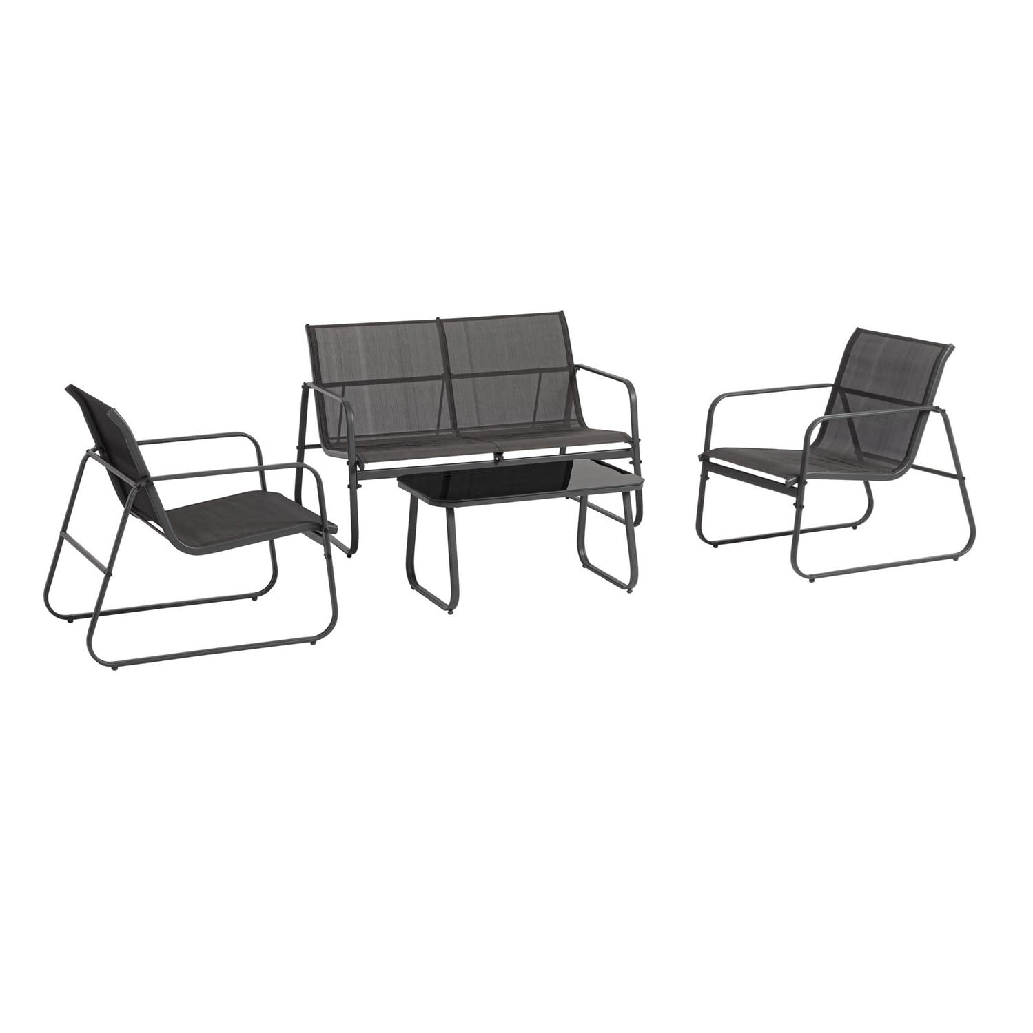 Bizzotto Set Salotto da Giardino Gonzalo, 4 Pezzi, Divano, 2 Poltrone e Tavolino, Struttura in Metallo, Tessuto Mesh, Antracite