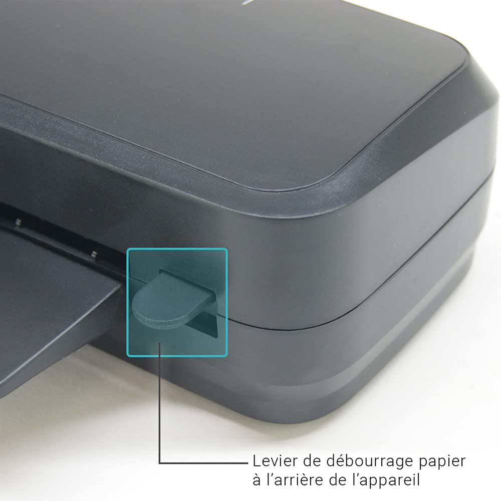 Plastifieuse A4 250 microns chauffe rapide vitesse 25 cm/min compatible pochettes A4/A5/A6 cartes levier anti-bourrage