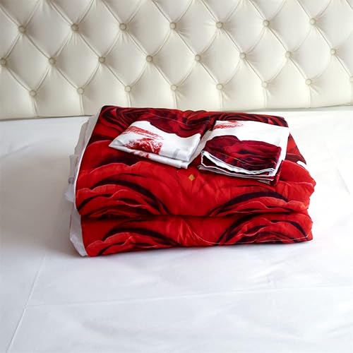 Miniatura 7 de Juego de edredón 3D Queen  Juego de edredón con estampado de rosas rojas y blancas tamaño Queen, juego de ropa de cama con 2 fundas de almohada para