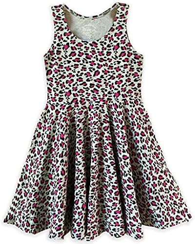 Mightly Girls' Sleeveless Skater Dress | Organic Cotton Casual Summer Clothes, Swing Dresses with Pockets, Cute Fashion Twirl Play Dress, Fair Trade Certified for Toddler & Kids Pink Leopard, 6