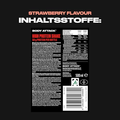 Body Attack Fitness Protein Shake - Boisson protéinée au lait - Milkshake prêt à l'emploi en bouteille de 500 ml, Strawberry (12 x 500ml) – Image 4