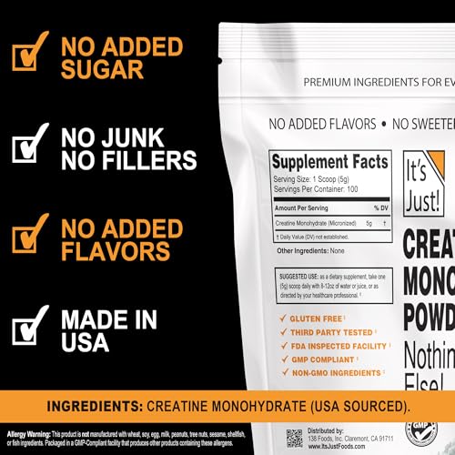 It's Just! Creatine Monohydrate Powder, Unflavored, 500g / 100 Servings — view 2