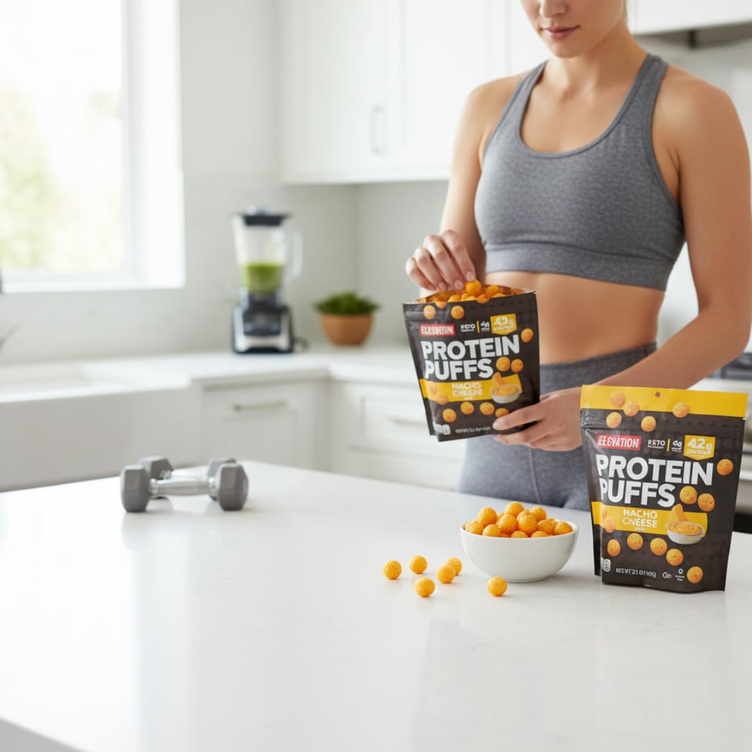 Nacho Cheese Protein Puffs, High Protein Keto Snack, Gluten-Free, Low Carb Crunchy Puffs, 2.1 oz (2 Pack) (Nacho)