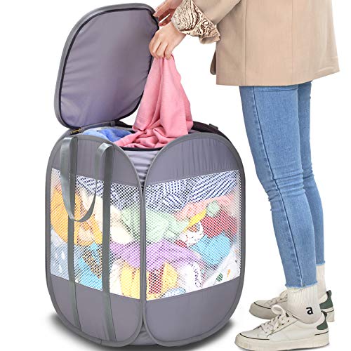 15-Loads-Pop-up-Laundry-Hamper-with-Extended-Thickened-and-Reinforced-Handles-Tear-Proof-Laundry-Basket-with-Zipper-Lid-With-YKK-Zipper-Honey-Comb-Mesh-Breathable-149149216-white 1.5 Loads, Pop-up Laundry Hamper with Extended, Thickened and Reinforced Handles, Tear Proof, Laundry Basket with Zipper Lid, With YKK Zipper, Honey Comb Mesh, Breathable, 14.9"*14.9"*21.6" (white) - Image 1