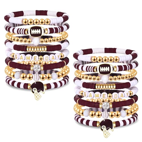 Game Day Bracelets Stack, Outfits for Women, Football Accessories, Red Black Heishi Beaded Stretch Bracelets, Sport Team Spirit Jewelry