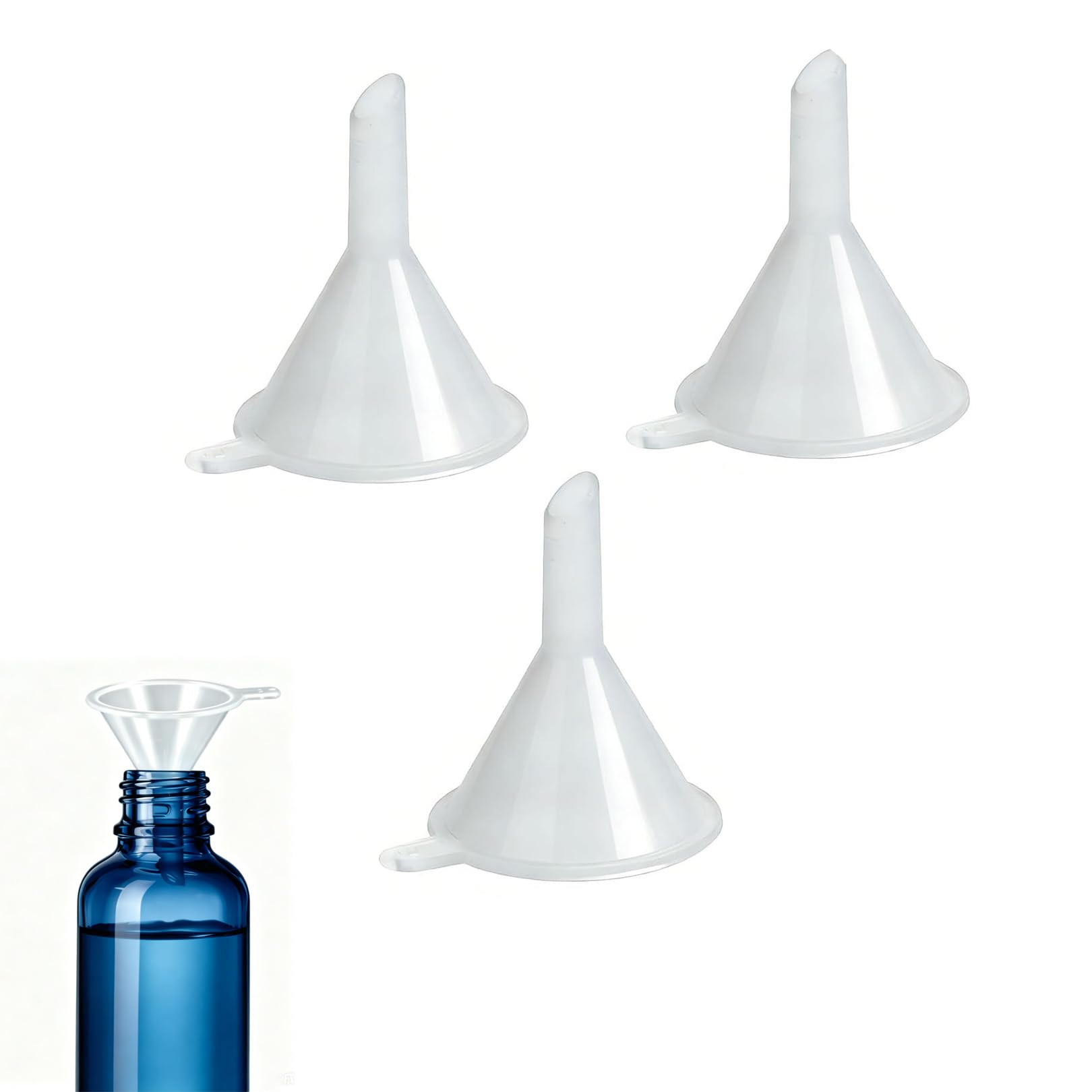 3pcs Mini Funnels for Filling Bottles, Clear Plastic Small Funnels for Fillings Mini Bottle Containers Fillings Funnel, Precision Lab Funnels for Essential Oil Bottles, Science Laboratory Chemicals