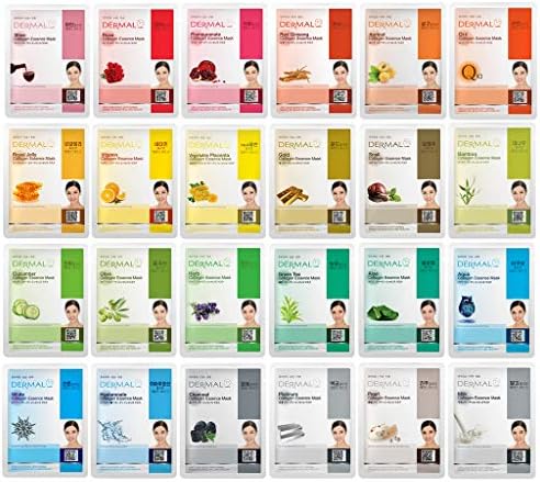 DERMAL 24 Combo Pack Collagen Essence Full Face Facial Mask Sheet - Sensitive Soothing, Anti-Acne, Nourishing Cleansing Korean Face Mask - Natural ...