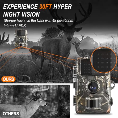 HNCY 4K Video Wildtierkamera, 60MP Full HD WLAN Wildkamera, Bewegungssensor, Nachtsicht, 0,8s Auslösezeit, Wildkamera mit 32G Speicherkarte & Kartenleser IP66 Wasserdicht