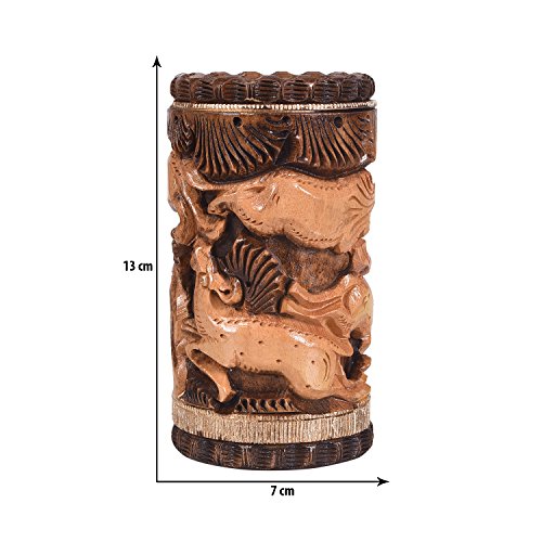 Image of Craft Trade 13x7 Cm Round Carved Wooden Pencil Pot Holder - Two Tone